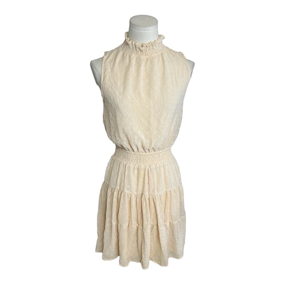 SWEET WANDERER Sleeveless Mini Dress Blush Cream Polka Dot Smocked Waist Size S